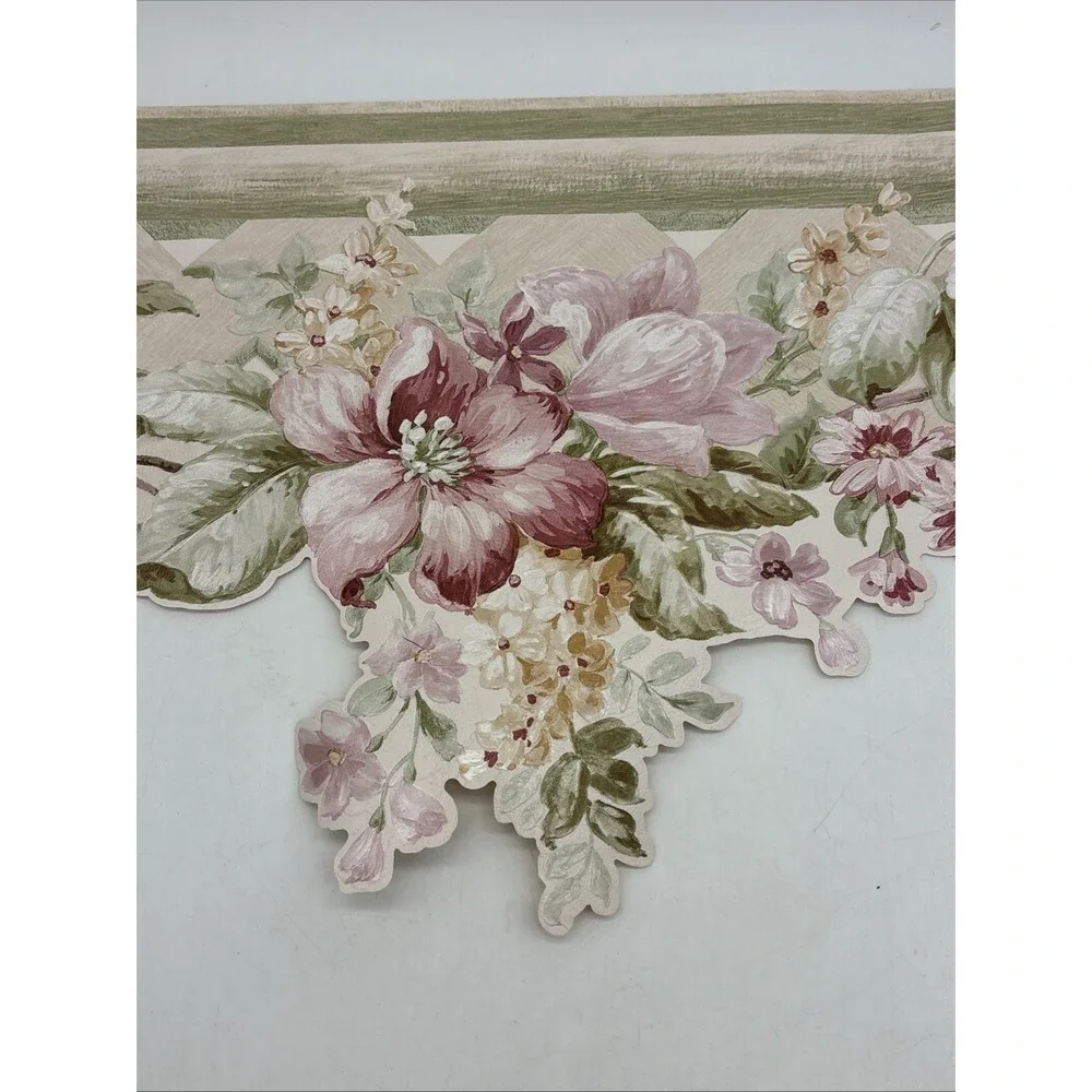 2- Victorian Scalloped Mauve Pink Floral Wallpaper Border 9.5